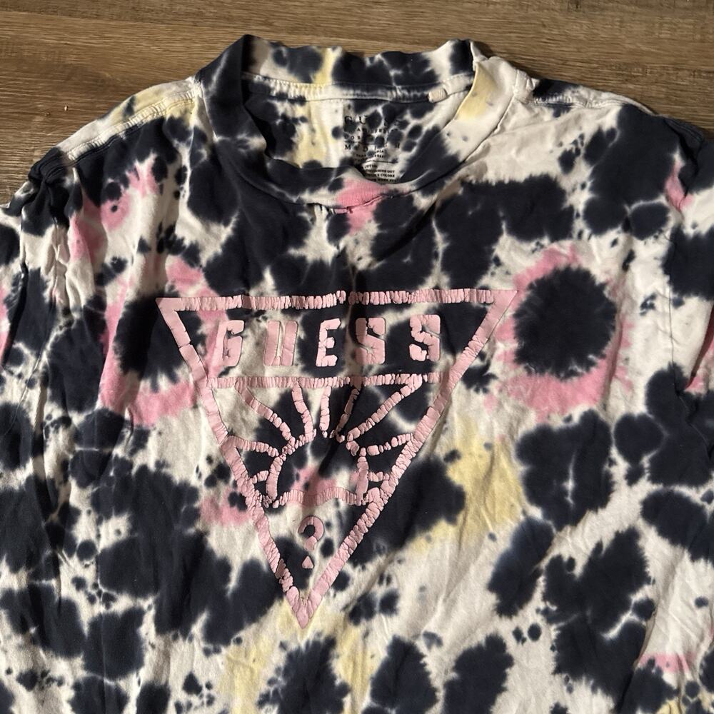Guess Mens White BlackTie-Dye Short Sleeve Crew Neck Pullover T-Shirt Size M - Picture 3 of 8